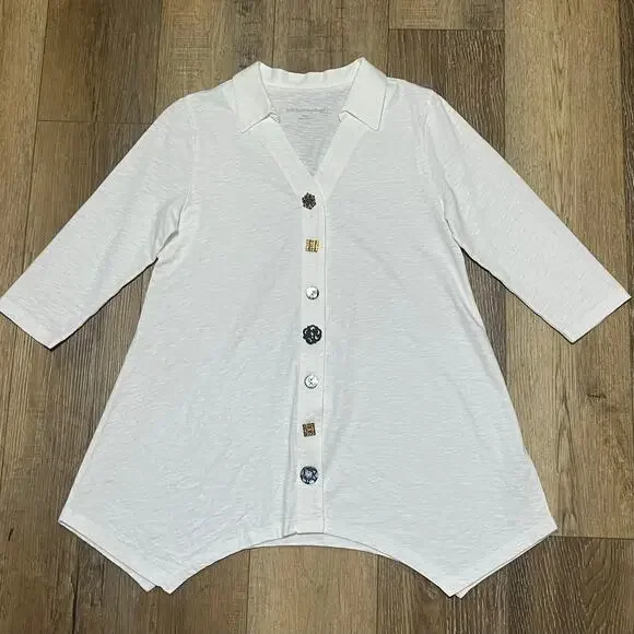 NWOT Soft Surroundings Danielle Button Top Tunic S Asymmetrical Hem 3/4 Sleeves - Picture 3 of 8